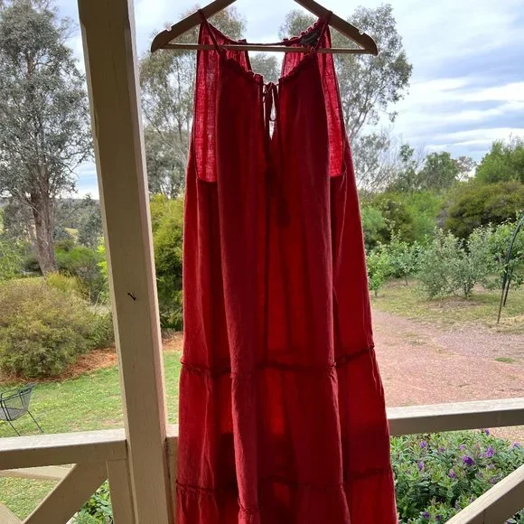 Sussan Sz 18 Colour Terracotta /Rust Relaxed 100% Linen Dress - Picture 7 of 11